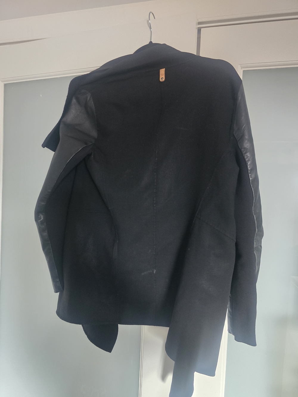 Mackage Black Draped Coat with Leather Sleeves - Picture 2 of 6